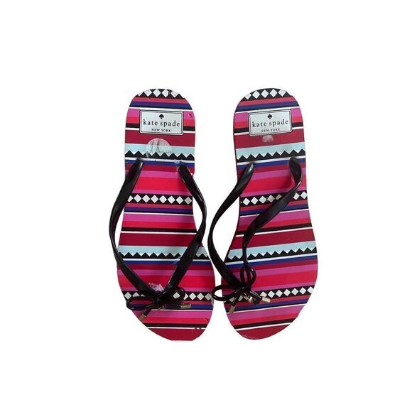 Kate Spade Womens Red Pink Bow Rubber Striped Flip Flops Slippers Size 9 - Picture 7 of 9